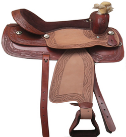 Hand Carved Brown Western Barrel Saddle - eit-saddle-demo