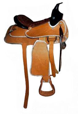 Hand Carved Brown Western Barrel Saddle - eit-saddle-demo