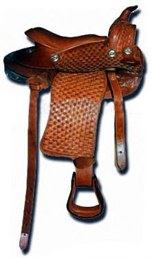 Hand Carved Brown Western Barrel Saddle - eit-saddle-demo